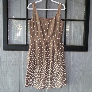 Nine West dress, 100% cotton, light brown with white polka dots, has pockets!